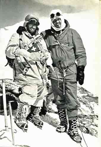 
Dhaulagiri First Ascent - Peter Diener and Ernst Forrer on Dhaulagiri summit May 13, 1960
